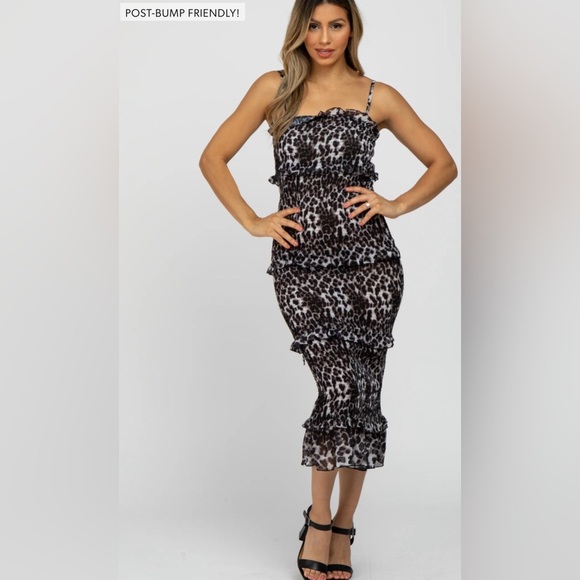 Pinkblush leopard animal print smocked bodycon midi dress nwot - Picture 4 of 5